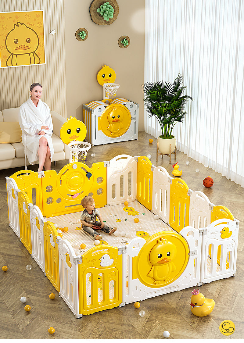 הזמנה מוקדמת - גדר פעילות מתקפלת לילדים ותינוקות מידה XL בצבע צהוב - (207X161 ס"מ) - כולל משטח פעילות תואם למידות הגדר במתנה!