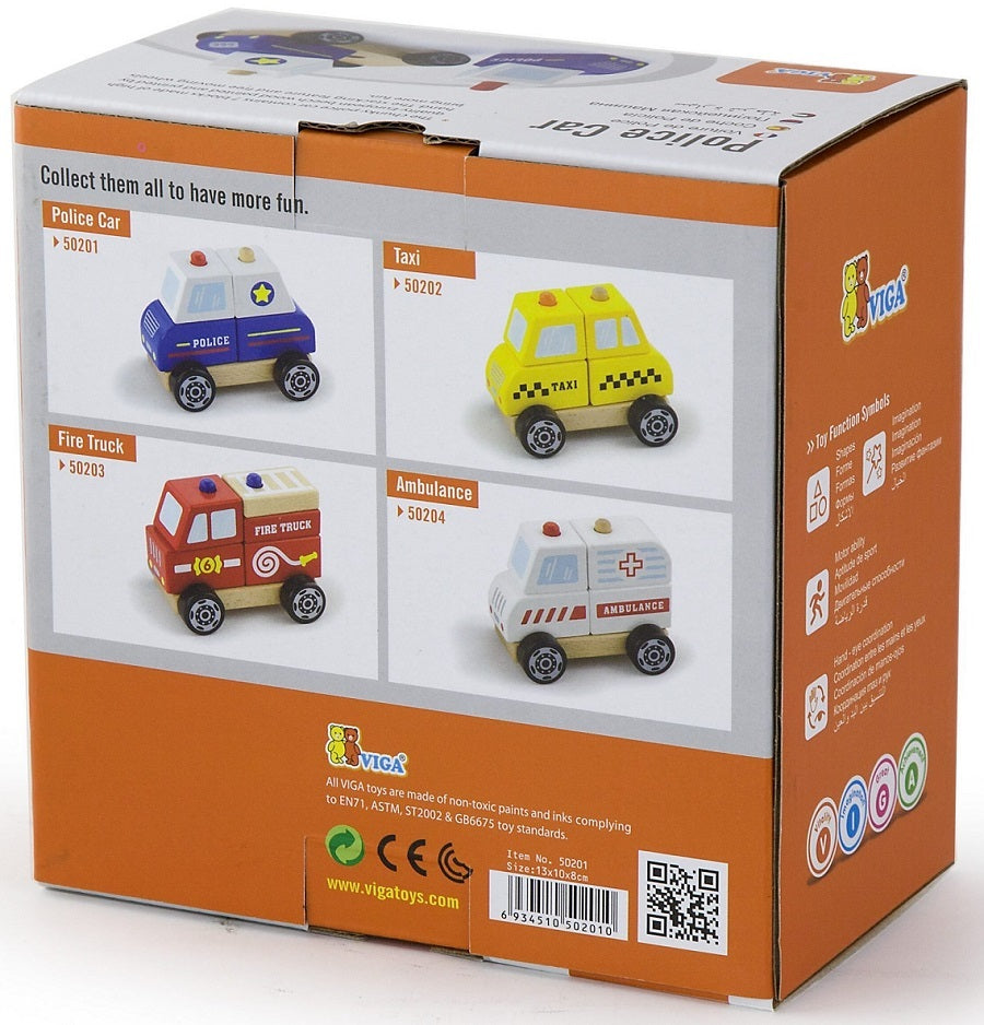 מכונית משטרה 5 חלקים מעץ