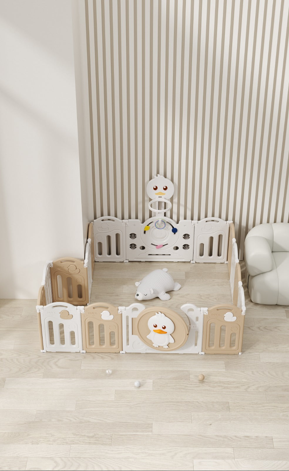 הזמנה מוקדמת - גדר פעילות מתקפלת לילדים ותינוקות מידה XL בצבע נס קפה - (207X161 ס"מ) - כולל משטח פעילות תואם למידות הגדר במתנה!