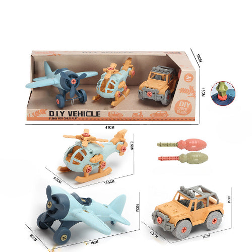 מארז רכבים להרכבה DIY - מסוק, ג'יפ ומטוס