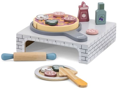 סט תנור/דוכן פיצה עם מגש, תוספות, כף הגשה, מערוך ורטבים מעץ