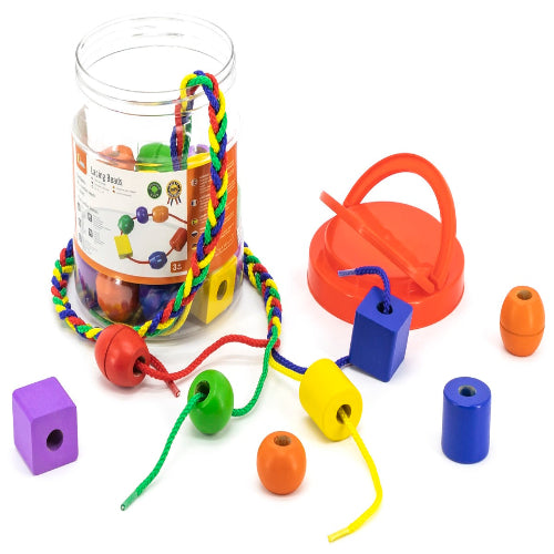 חבילת 30 חרוזים גדולים מעץ מלא