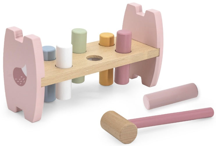 סט מגדל טבעות 6 חלקים + הך פטיש 6 פינים עם פטיש מעץ מלא - שועל ורוד