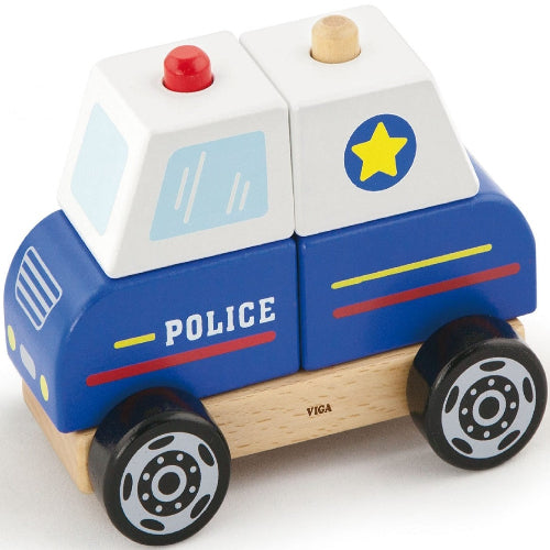 מכונית משטרה 5 חלקים מעץ