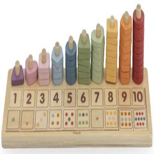 לוח התאמת מספר וכמות 0-10, הכרת צבעים וצורות מעץ מלא 75 חלקים