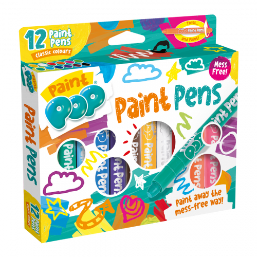 12 צבעי סטיק פופ דקים לציור על מגוון משטחים ללא לכלוך של הילד Paint POP