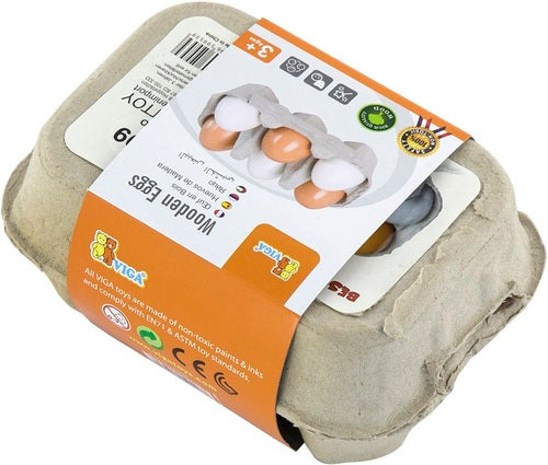 קרטון עם שישיית ביצים מעץ למשחקי דמיון ויגה