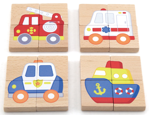 סט 8 פאזלים מגנטיים מעץ - כלי תחבורה