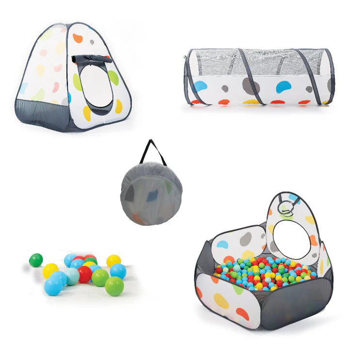 אוהל משחק עם מנהרה, בריכת כדורים ו- 50 כדורים צבעוניים