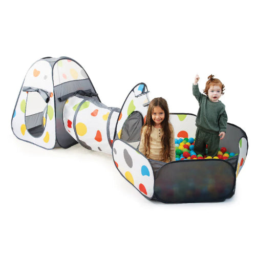 אוהל משחק עם מנהרה, בריכת כדורים ו- 50 כדורים צבעוניים