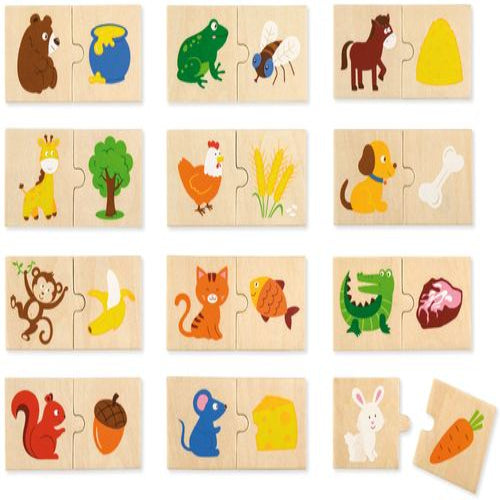 פאזל משחק התאמה 24 חלקים מעץ מלא - מה אוכלות החיות?