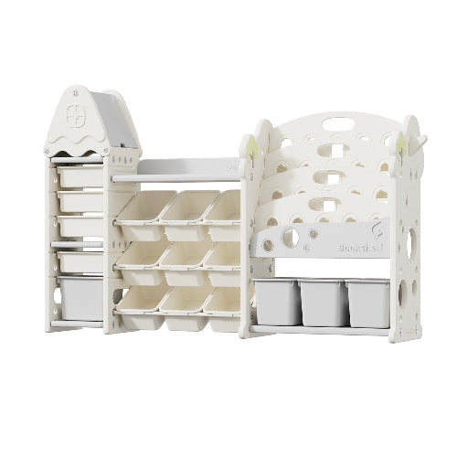 שידת אחסון משולבת ספרים, צעצועים עם מדף ויחידת מגירות