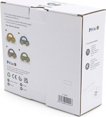 מכונית עם גלגלים מסתובבים מעץ מלא - תכלת