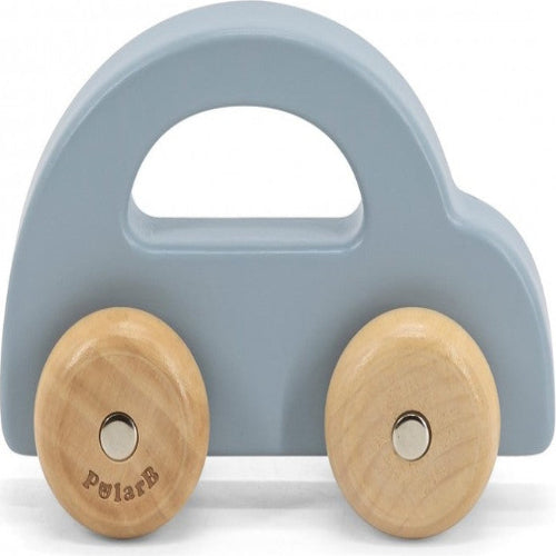 מכונית עם גלגלים מסתובבים מעץ מלא - תכלת