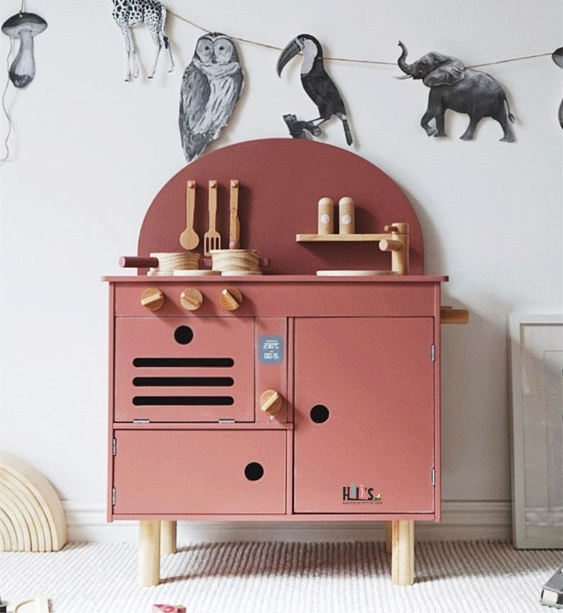מטבח לילדים דגם רומא מעץ - ורוד עתיק