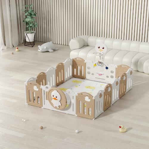 הזמנה מוקדמת - גדר פעילות מתקפלת לילדים ותינוקות מידה XL בצבע נס קפה - (207X161 ס"מ) - כולל משטח פעילות תואם למידות הגדר במתנה!