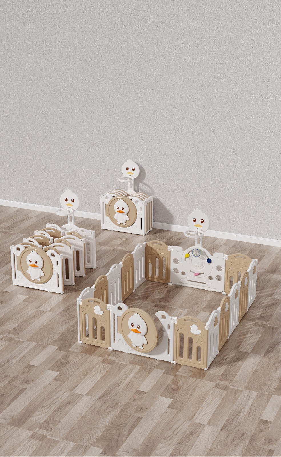 גדר פעילות מתקפלת לילדים ותינוקות מידה XXL בצבע נס קפה - (207X200 ס"מ) - כולל משטח פעילות תואם למידות הגדר במתנה!