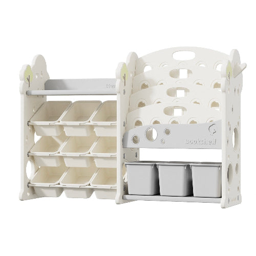 שידת אחסון משולבת ספרים וצעצועים עם מדף