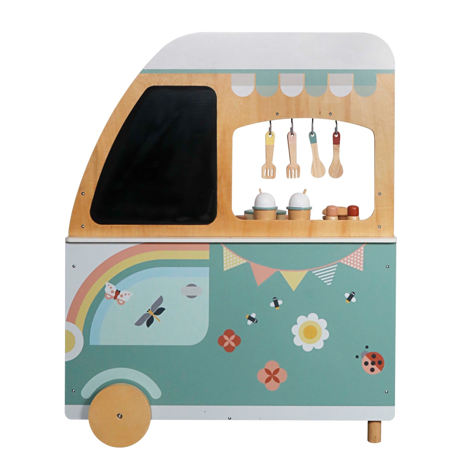 מטבח ודוכן אוכל לילדים 2 ב-1 מעץ