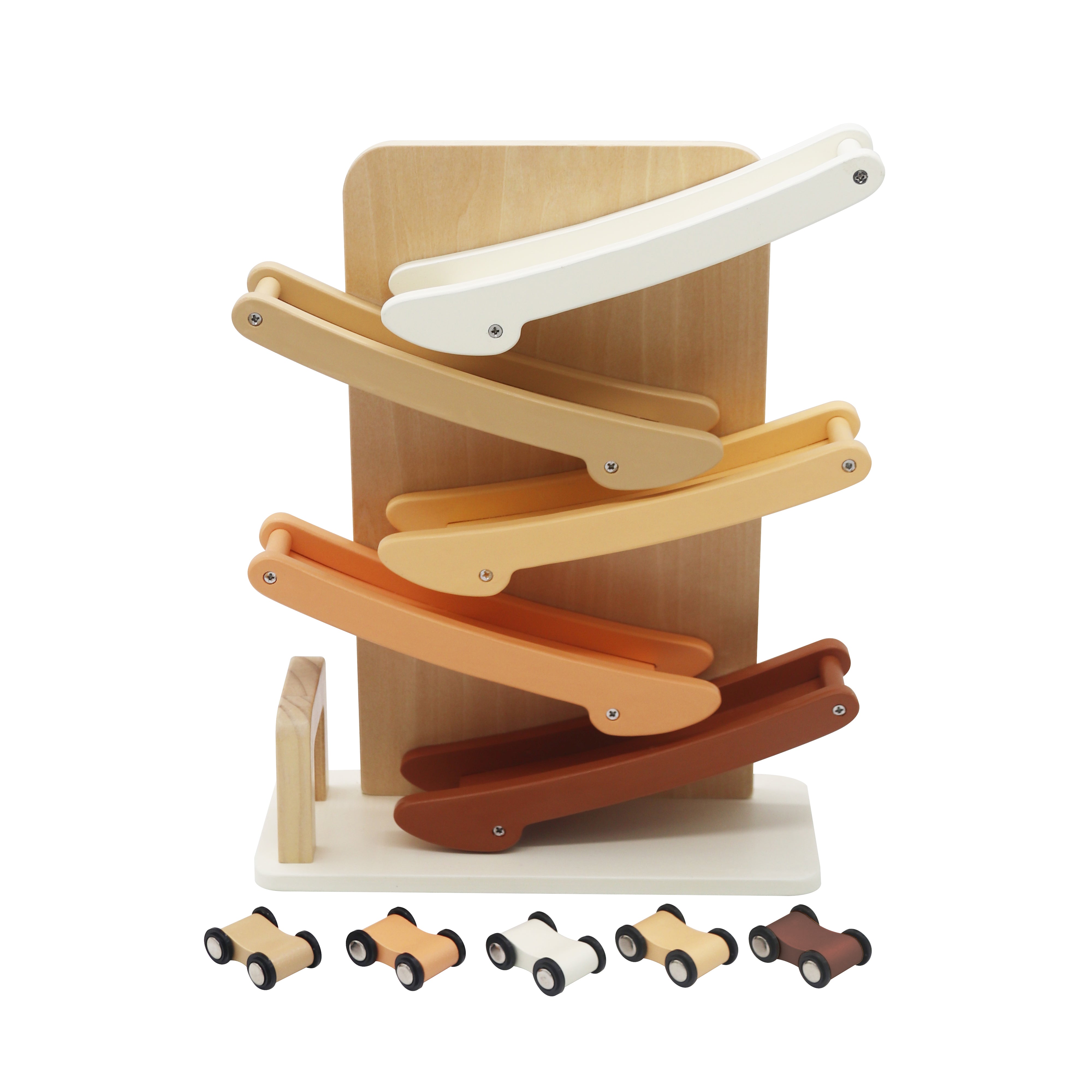 מגלשת מכוניות כולל 5 מכוניות מעץ