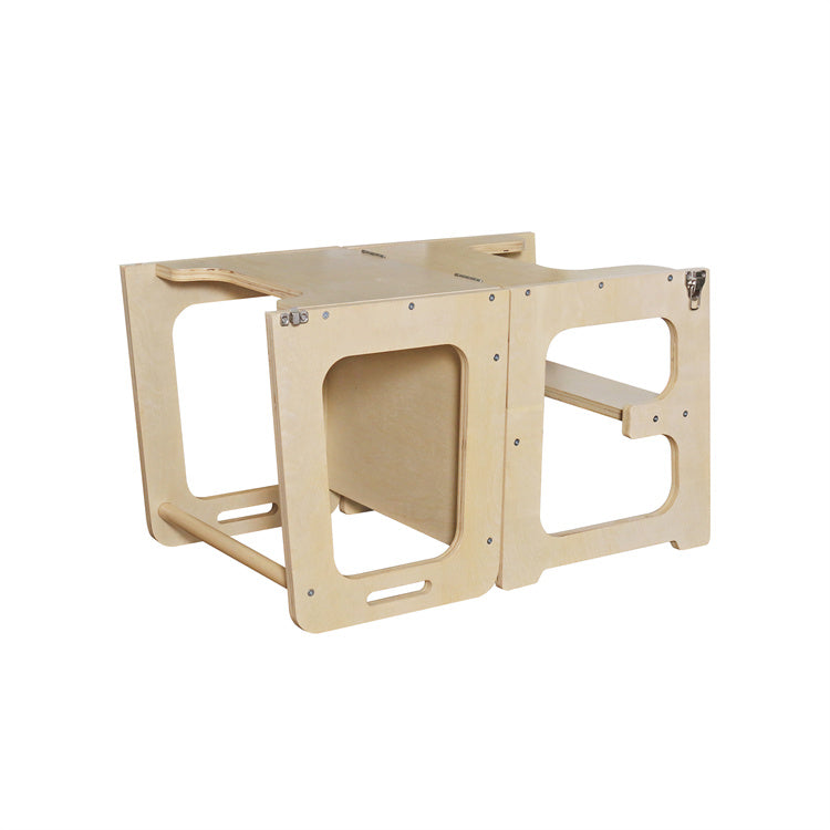 מגדל למידה הופך לשולחן וכסא עם לוח גיר מעץ