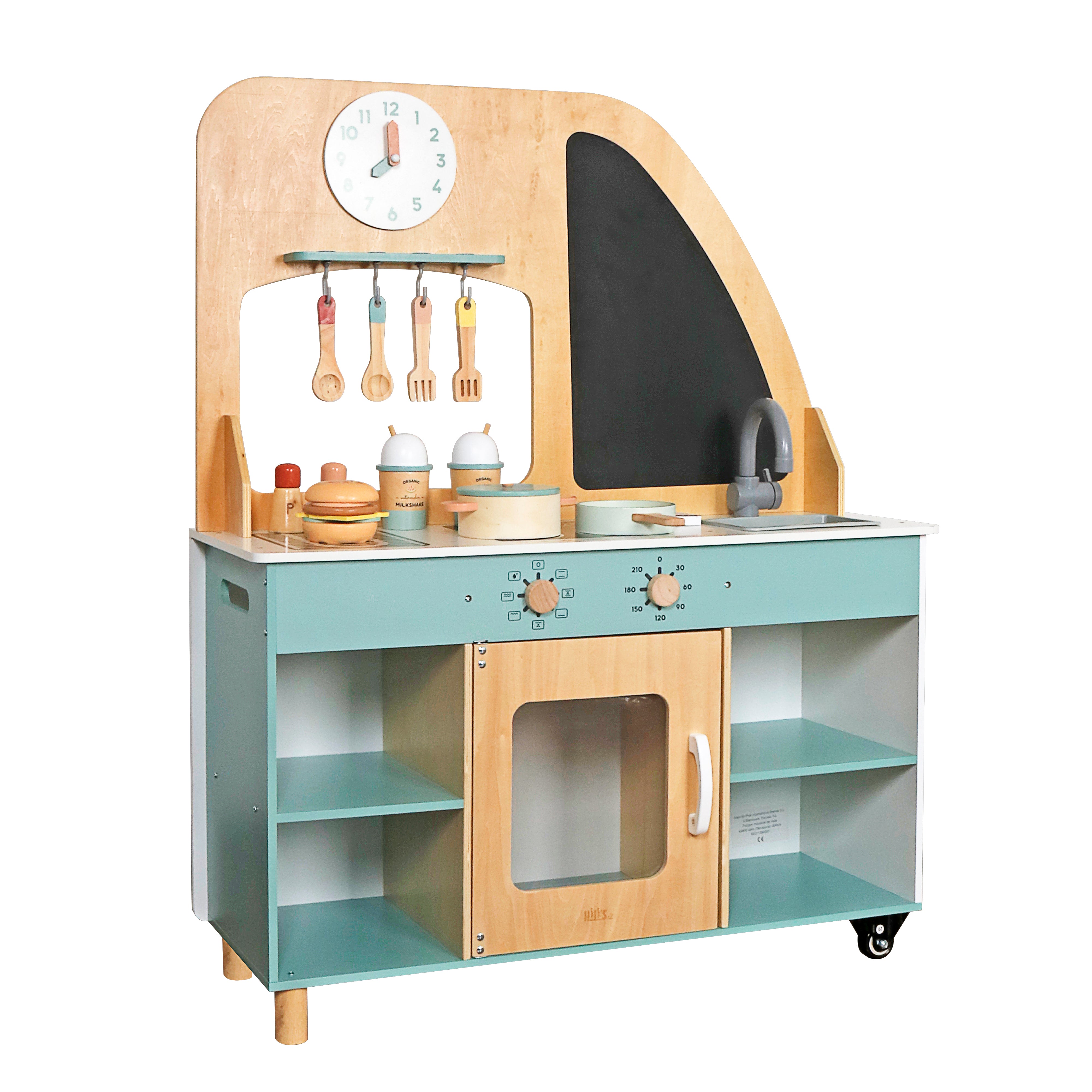 מטבח ודוכן אוכל לילדים 2 ב-1 מעץ