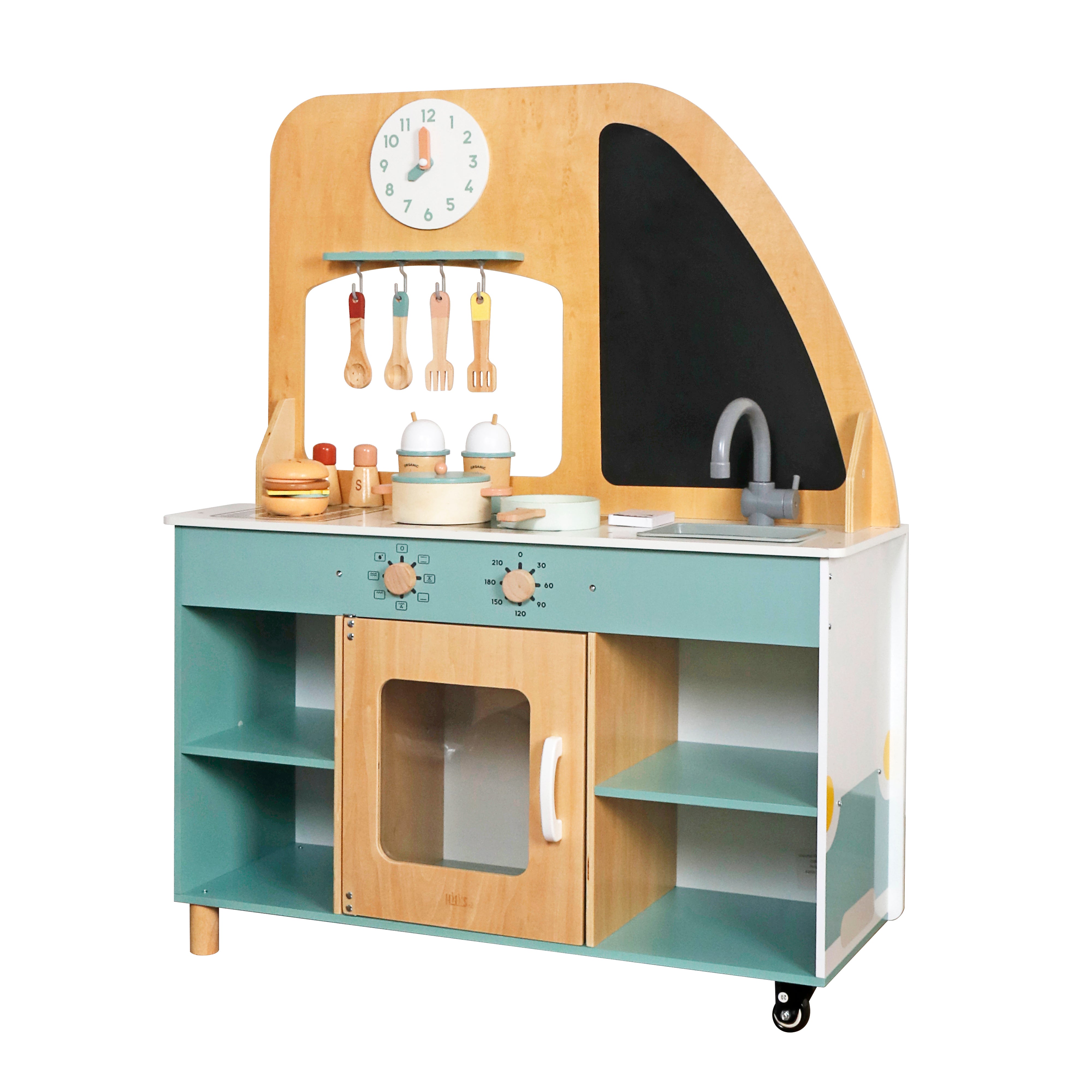 מטבח ודוכן אוכל לילדים 2 ב-1 מעץ