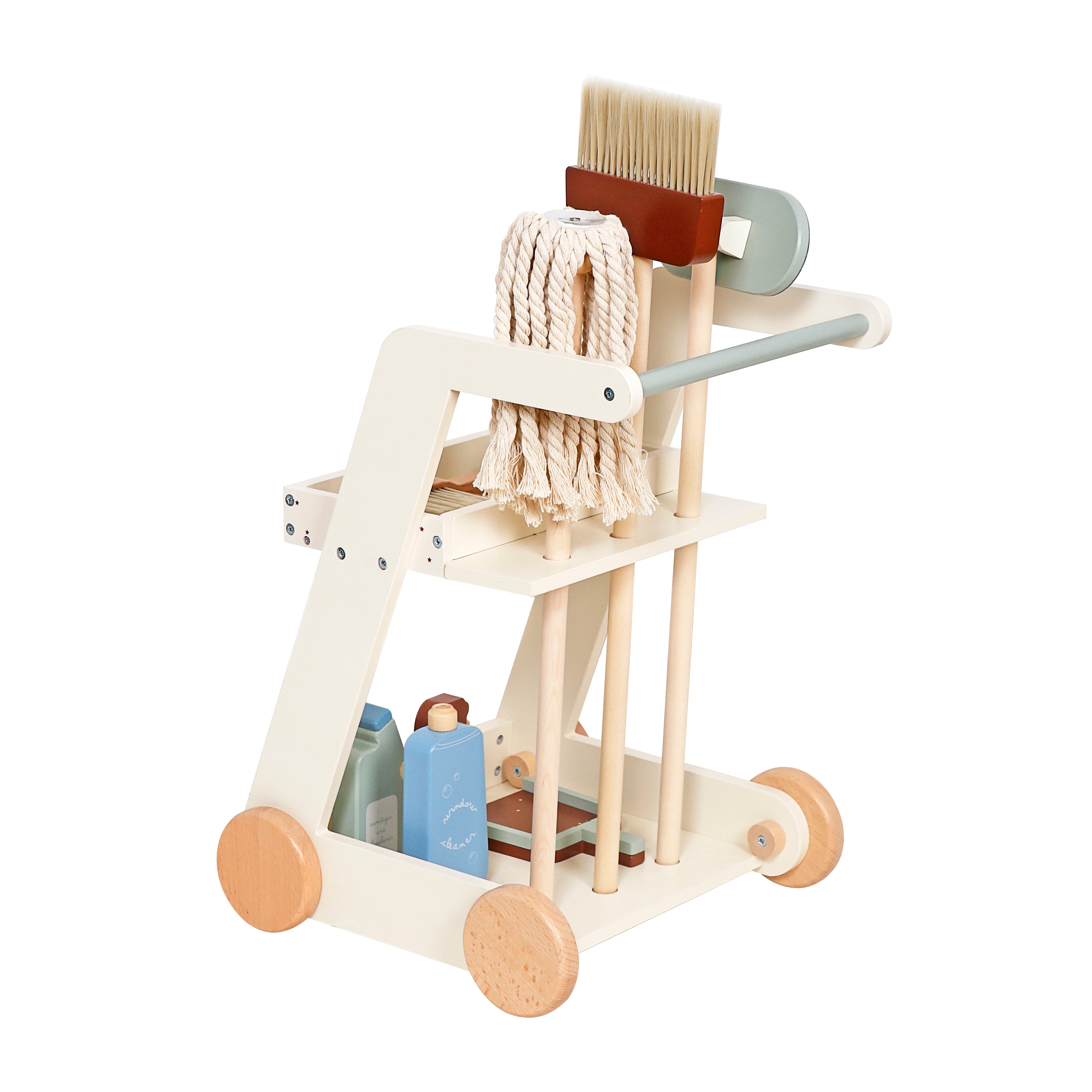 עגלת ניקיון כולל 10 אביזרים מעץ