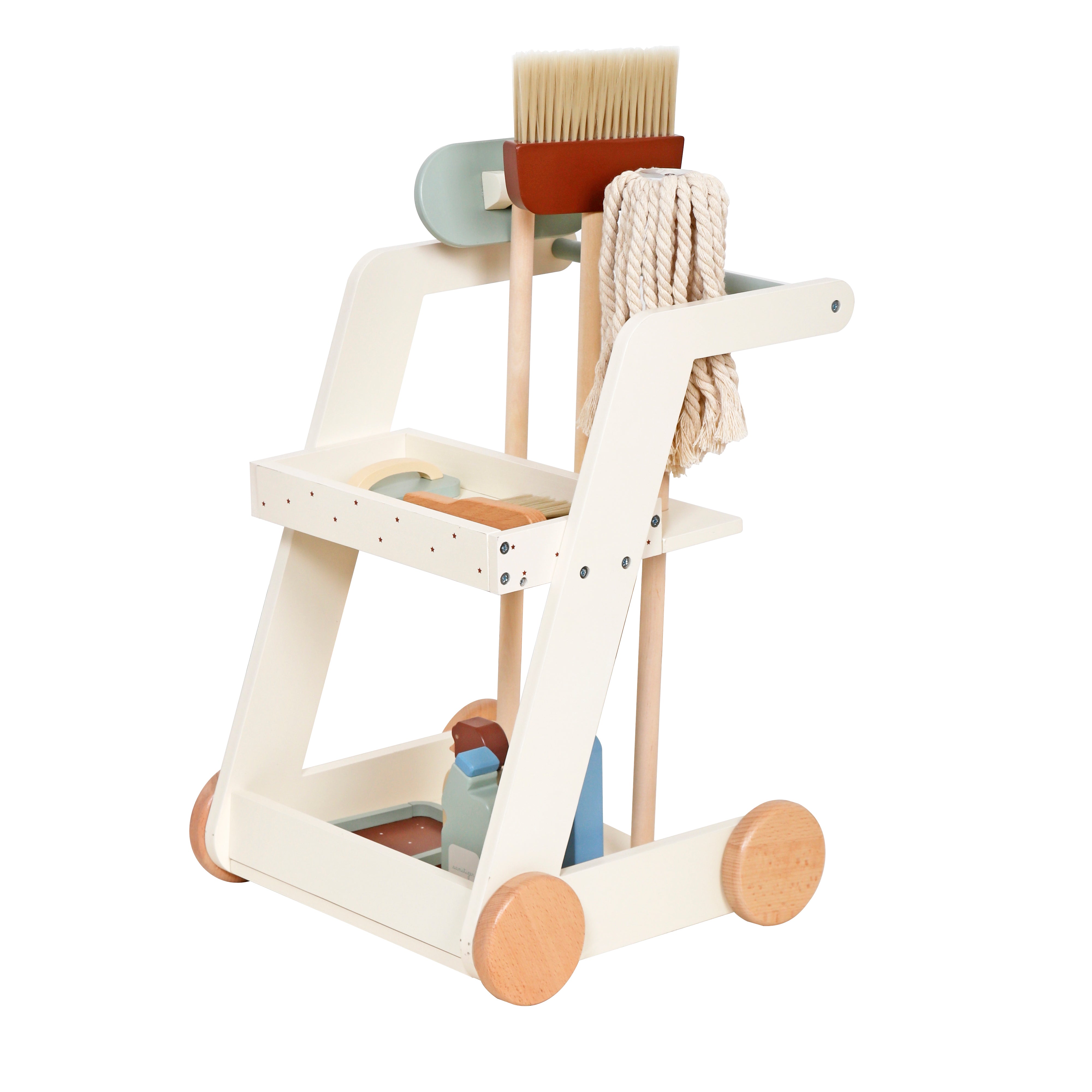 עגלת ניקיון כולל 10 אביזרים מעץ