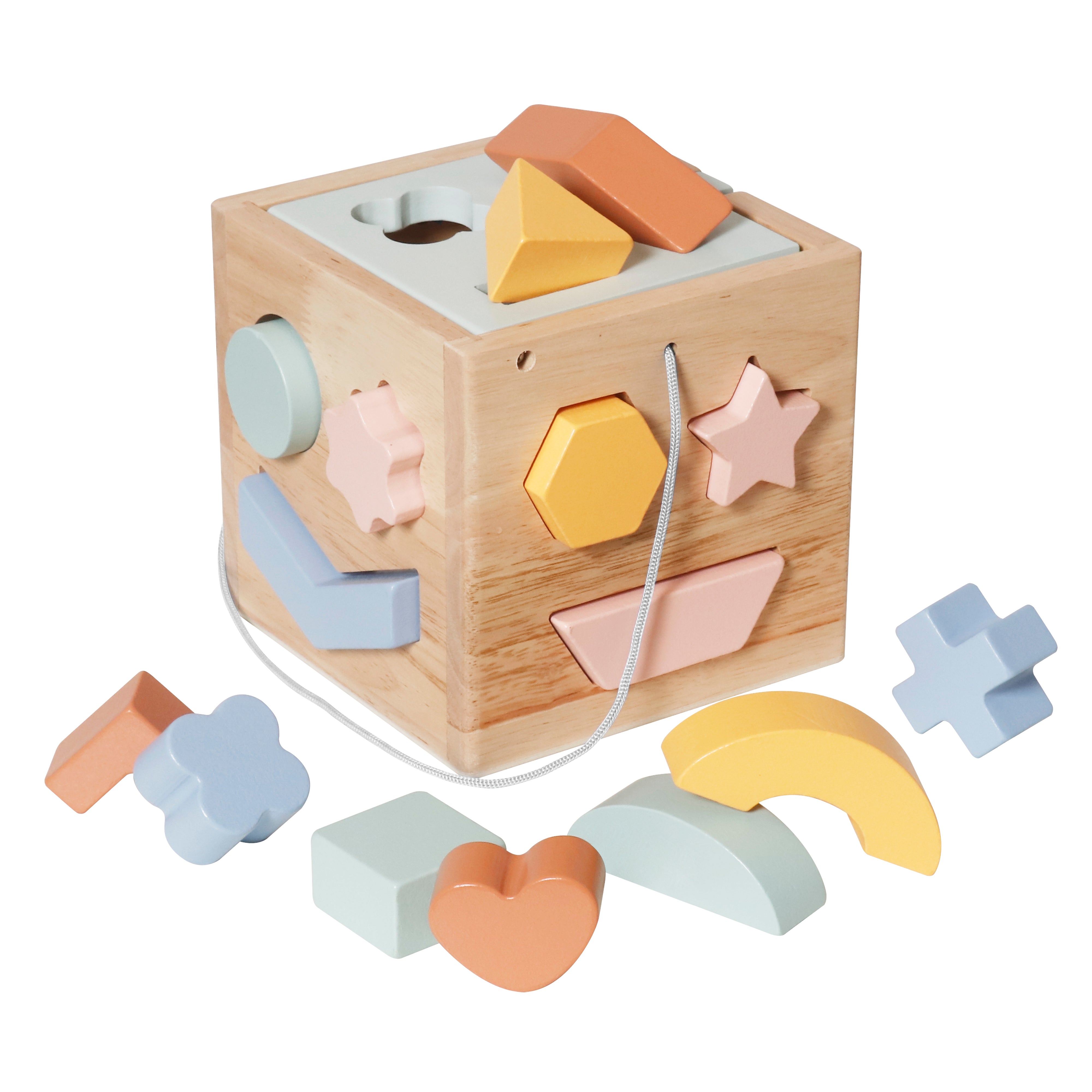 סט 3 צעצועי התפתחות הכולל הך פטיש, מגדל טבעות וקוביית פעילות להשחלת צורות מעץ