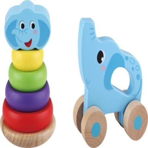 מיני מגדל טבעות וצעצוע דחיפה על גלגלים - פיל