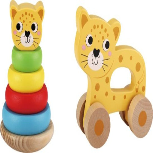 מיני מגדל טבעות וצעצוע דחיפה על גלגלים - נמר