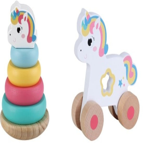 מיני מגדל טבעות וצעצוע דחיפה על גלגלים - חד קרן