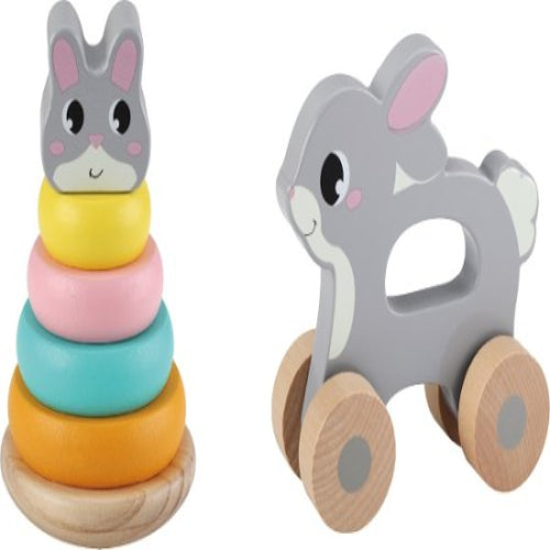 מיני מגדל טבעות וצעצוע דחיפה על גלגלים - ארנב