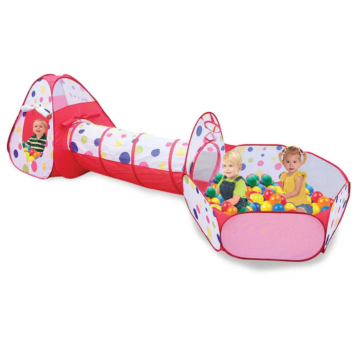 אוהל משחק עם מנהרה, סל, בריכת כדורים ו- 50 כדורים צבעוניים
