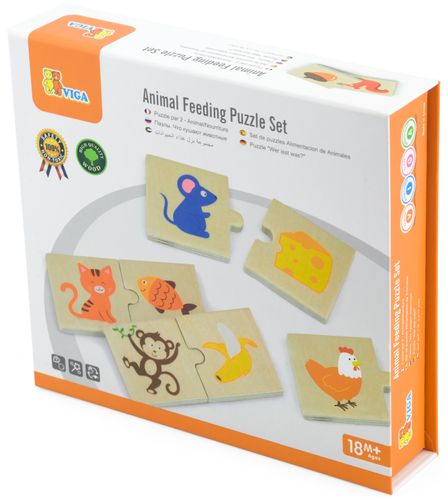 פאזל משחק התאמה 24 חלקים מעץ מלא - מה אוכלות החיות?