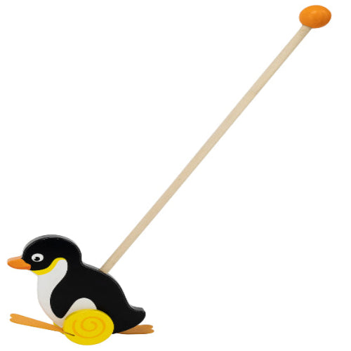 צעצוע דחיפה לעידוד הליכה עם מקל מעץ - פינגווין
