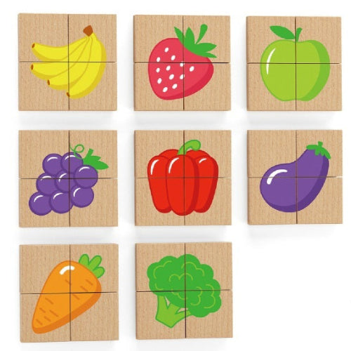 סט 8 פאזלים מגנטיים מעץ - פירות וירקות