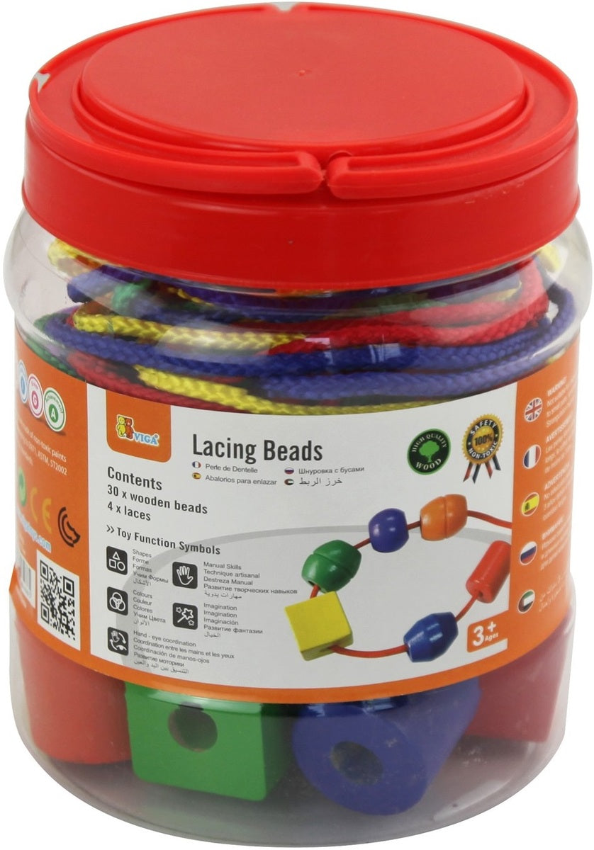 חבילת 30 חרוזים גדולים מעץ מלא