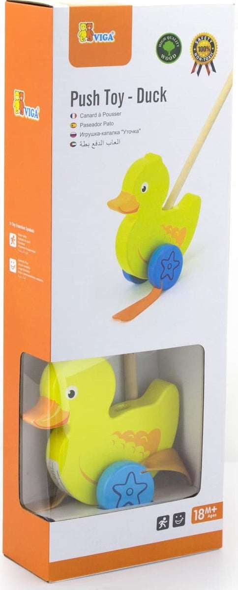 צעצוע דחיפה לעידוד הליכה עם מקל מעץ - ברווז