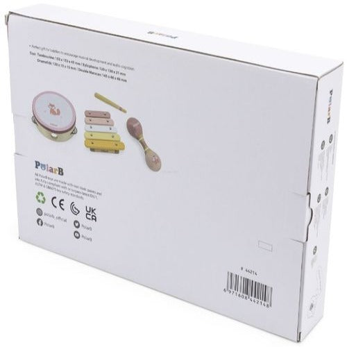 סט כלי נגינה 3 חלקים מעץ מלא עם קסילופון, טמבורין ומרקס - פוקסי השועל