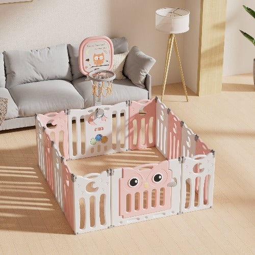 גדר פעילות מתקפלת לילדים ותינוקות מידה L - (143X143 ס"מ) - דגם ינשוף בצבע אפרסק