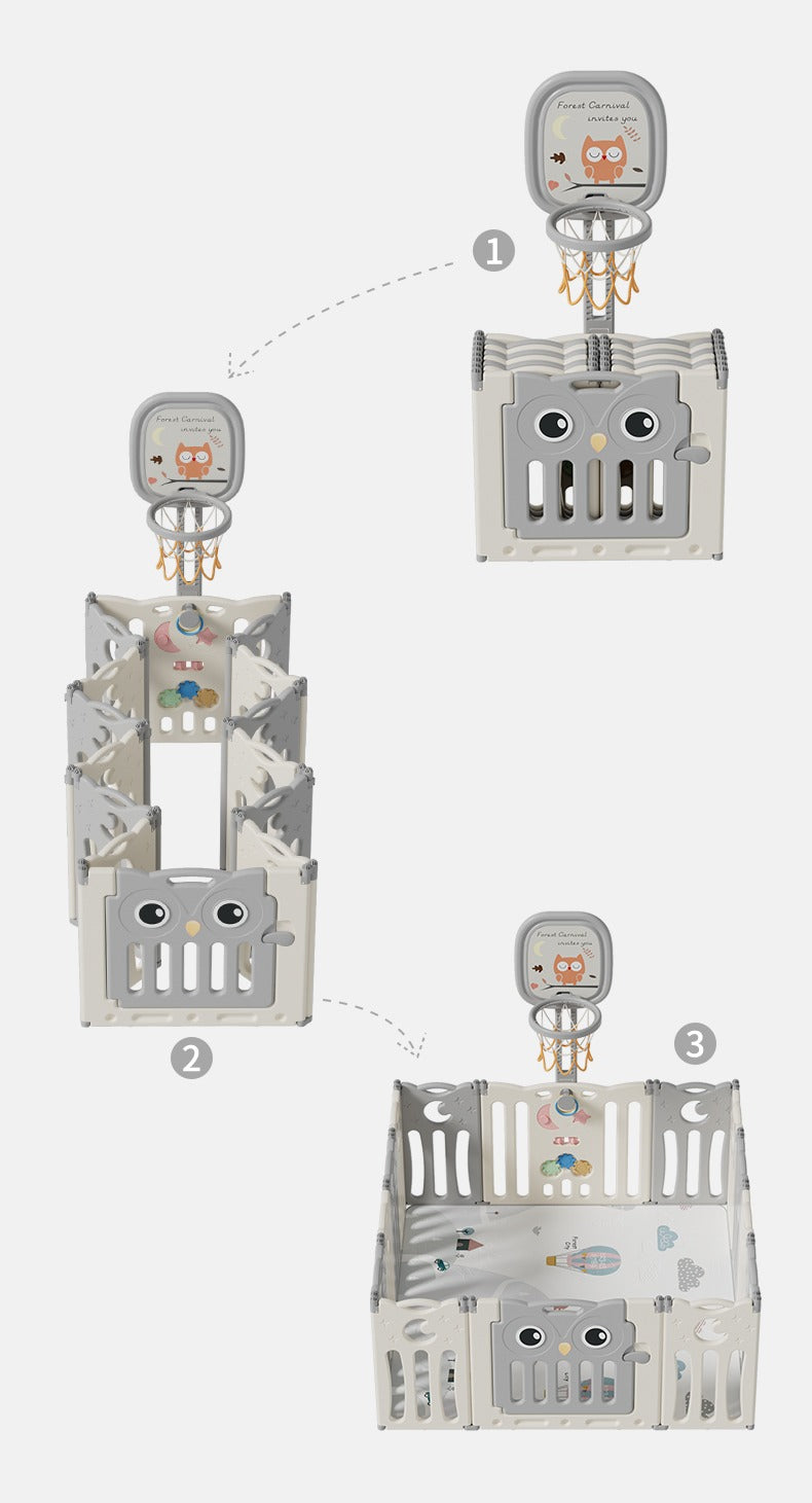 גדר פעילות מתקפלת לילדים ותינוקות מידה L - (143X143 ס"מ) - דגם ינשוף בצבע אפרסק