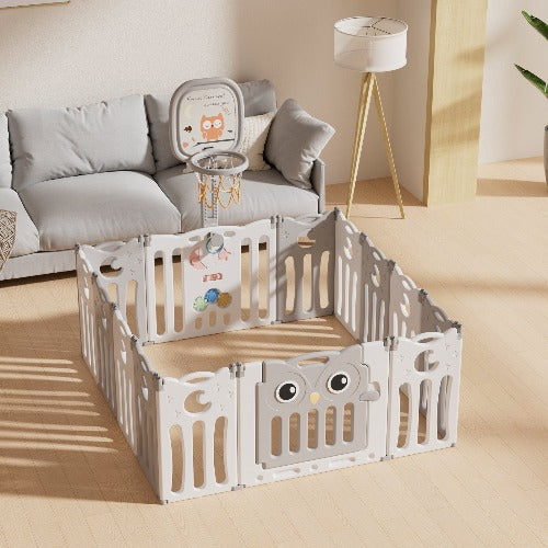 גדר פעילות מתקפלת לילדים ותינוקות מידה L - (143X143 ס"מ) - דגם ינשוף בצבע אפור