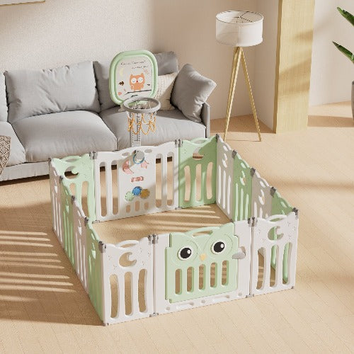 גדר פעילות מתקפלת לילדים ותינוקות מידה L - (143X143 ס"מ) - דגם ינשוף בצבע ירוק