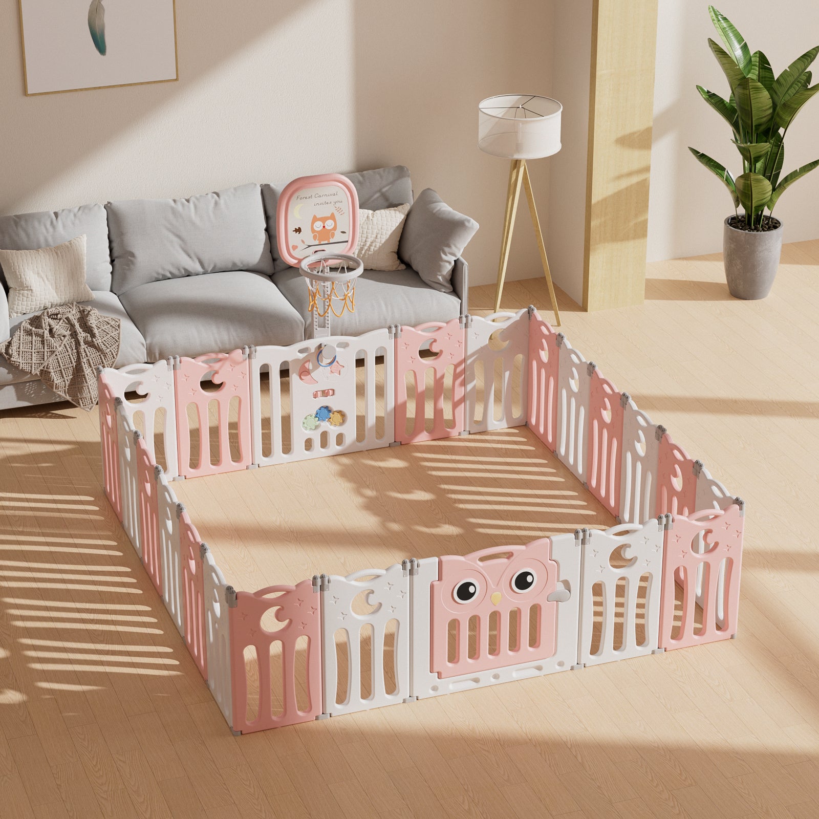 גדר פעילות מתקפלת לילדים ותינוקות מידה XXL - (216X216 ס"מ) - דגם ינשוף בצבע אפרסק