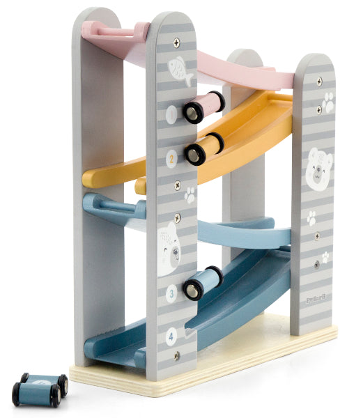 מגלשת מכוניות+4 מכוניות משחק מעץ