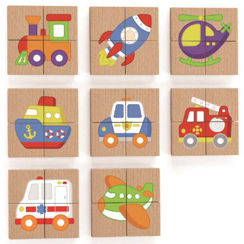 סט 8 פאזלים מגנטיים מעץ - כלי תחבורה
