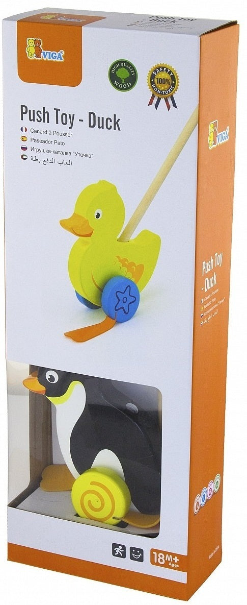 צעצוע דחיפה לעידוד הליכה עם מקל מעץ - פינגווין