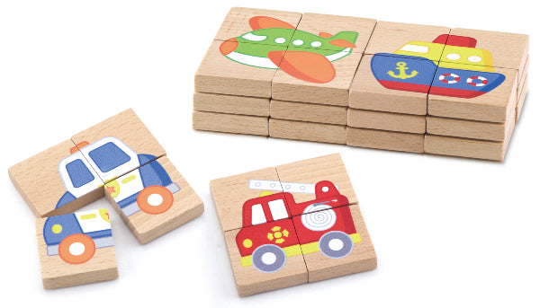 סט 8 פאזלים מגנטיים מעץ - כלי תחבורה